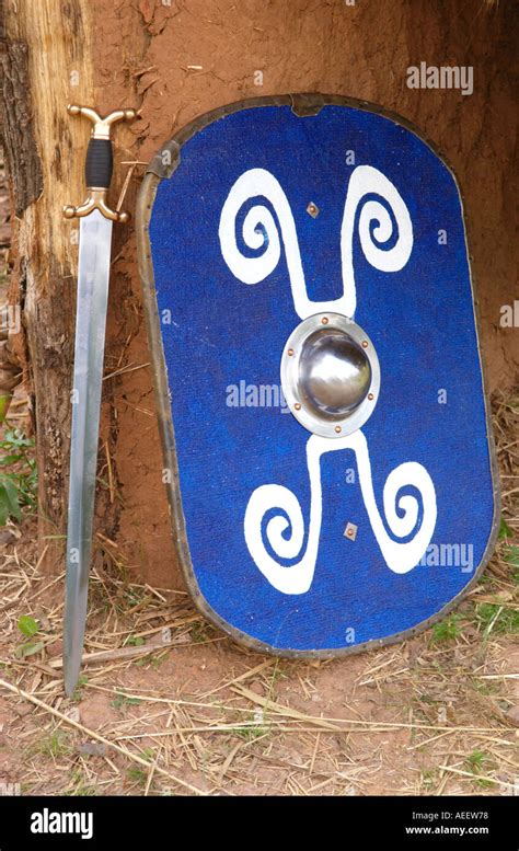 Sword And Shield At An Iron Age Roundhouse Being Built Using