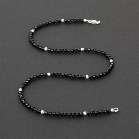 Mens Black Onyx And Sterling Silver Beaded Necklace Megberry Jewellery