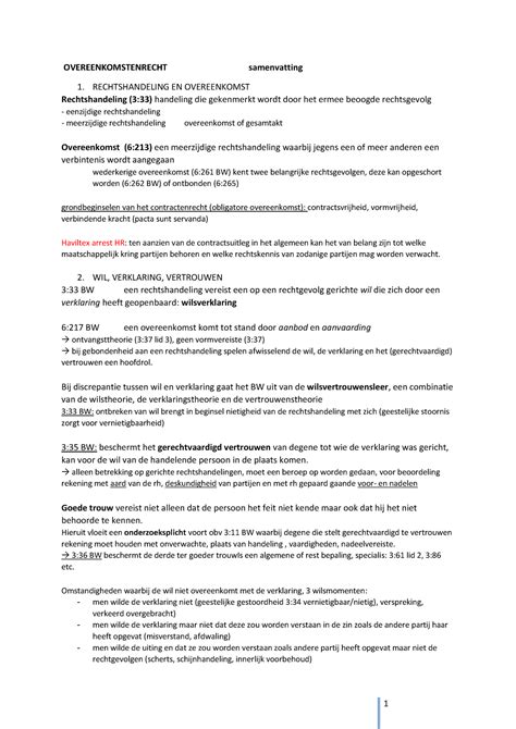 Samenvatting Compleet Ingekorte Versie Overeenkomstenrecht