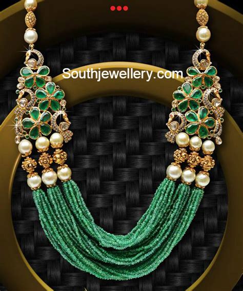 Multistring Emerald Beads Mala Indian Jewellery Designs