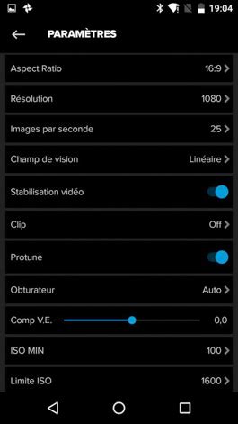Reglage Gopro Hero 4 Black