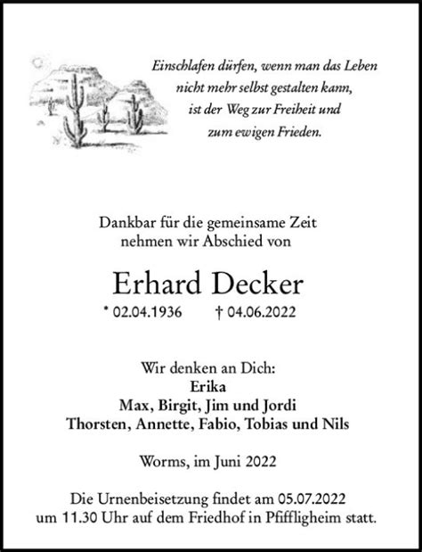 Traueranzeigen Von Erhard Decker Vrm Trauer De