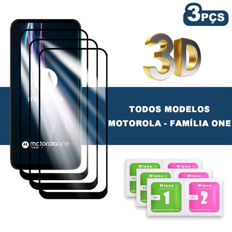 Kit 3 Películas 3D Vidro Temperado Para Motorola Moto One Vision One