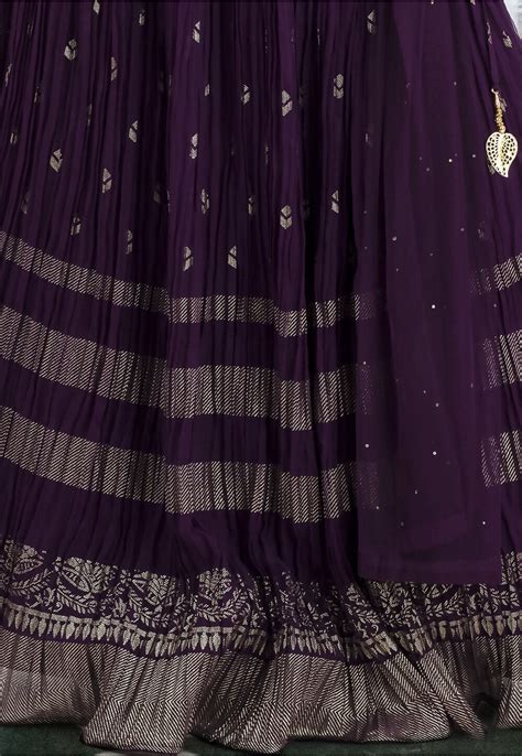 Buy Foil Printed Georgette Lehenga In Dark Purple Online Lqs