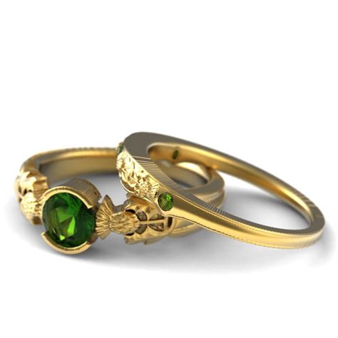 Scottish Engagement Ring Set 18k Gold Engagement Set Peridot