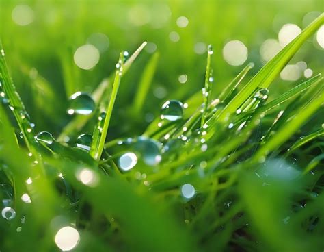 Premium Photo A Closeup Of Dewdrops Glistening On Fresh Green Grass