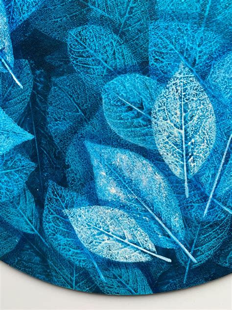 Blue Ocean Painting Deep Blue Leaves Painting Botanical - Etsy