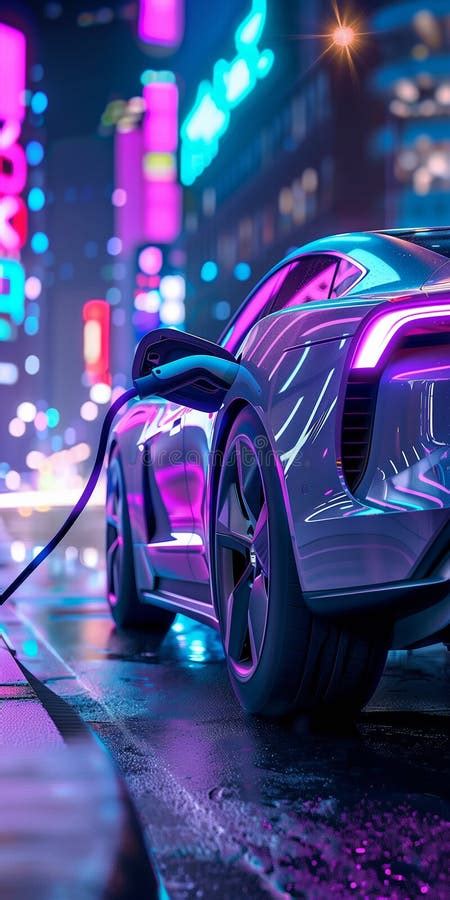 Futuristic Luxury Car Charging At Power Supply Station Shiny Luxury Ev