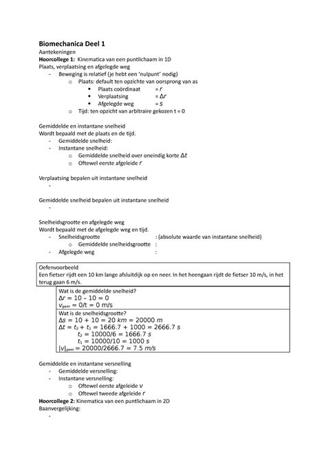 Biomechanica Deel 1 Biomechanica Deel 1 Aantekeningen Hoorcollege 1