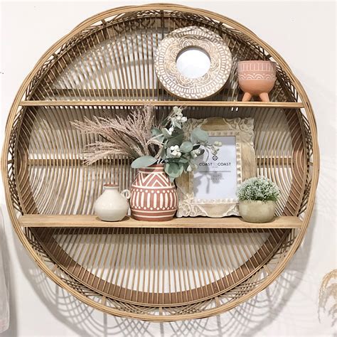 Circular Rattan Wall Shelf Round Cane Shelf Wicker Book Shelf Book