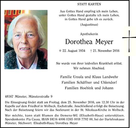 Traueranzeigen Von Dorothea Meyer Trauer Ms