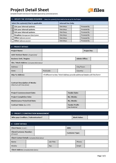 Project Details Sheet Construction Files