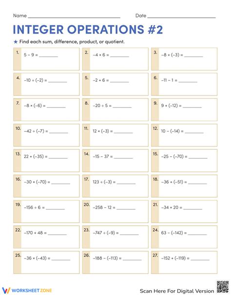 Integer Operations #2 Worksheet