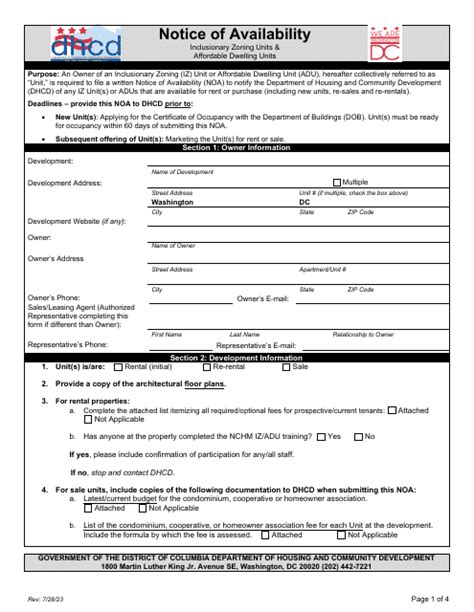 Washington D C Notice Of Availability Form Fill Out Sign Online