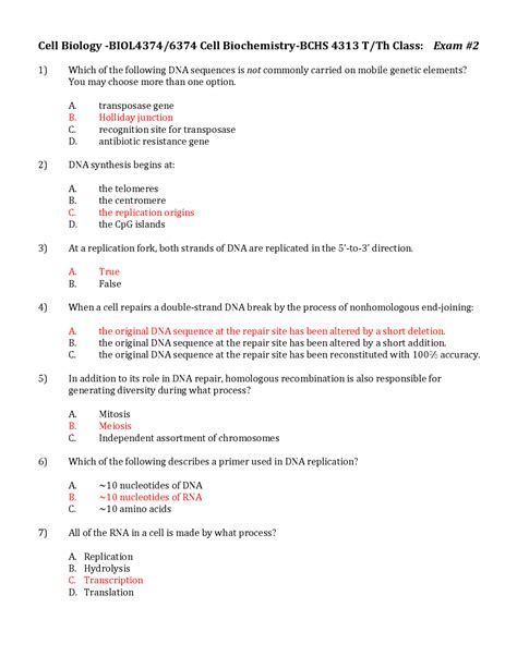 Cell Biology Exam 2 Mcqs With Answers Biol 4374 Docsity