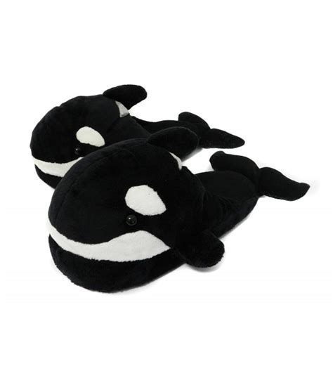 Women's Fluffy Novelty Animal Slippers- Black Whales - Black - CP12EZH9GYB