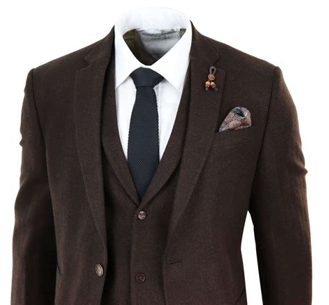 Brown Herringbone Tweed 3 Piece Suit Buy Online Happy Gentleman