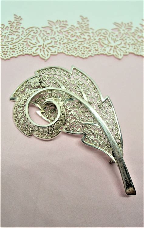 Sterling SILVER FILIGREE BROOCH Angel Feather Foreign Design Etsy UK