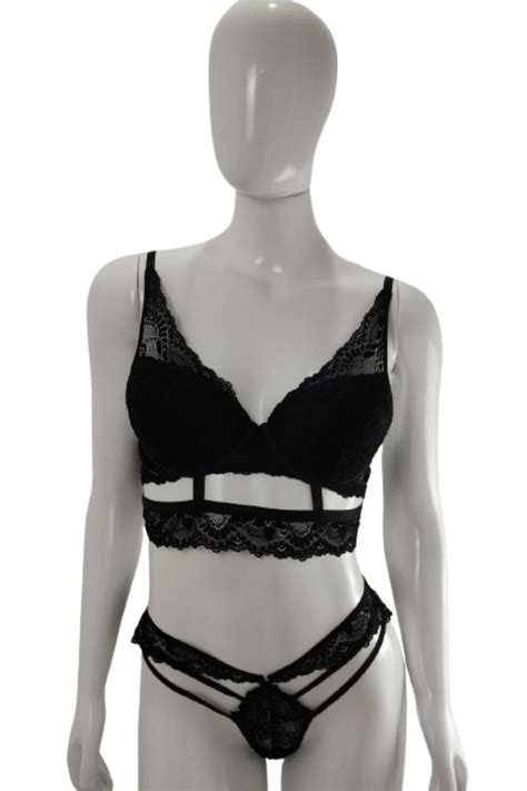 Conjunto De Lingerie Top Bojo Detalhes E Calcinha Fio Dental Arzzani Moda Ntima