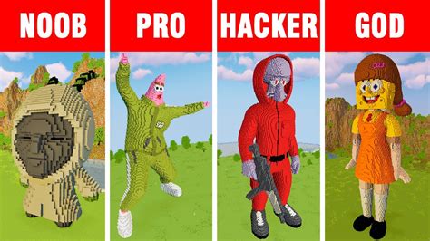 Minecraft Noob Vs Pro Vs Hacker Vs God Squid Game Statue Build