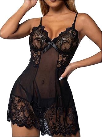 SHENHE Women S Lace Babydoll Nightgown Chemise Sheer Mesh Slip Lingerie Dress Sleepwear At