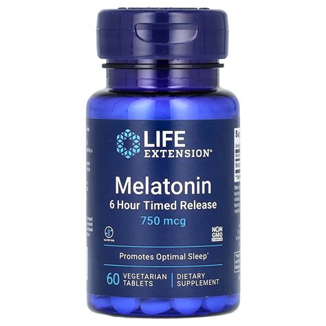 Life Extension, Melatonin, 6 Hour Timed Release, 750 mcg, 60 Vegetarian ...