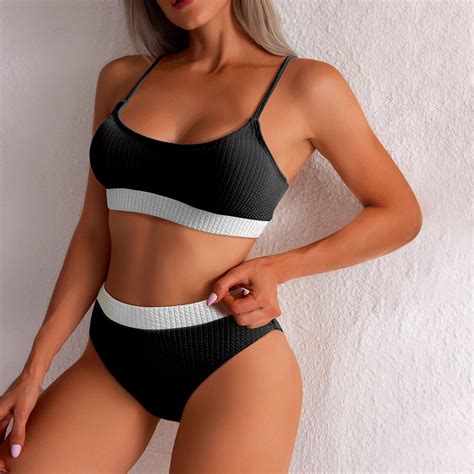 Floenr Two Piece Womens Bikini Swimsuit Set Sexy Double Wide Straps V Neck Ruffled Bathing