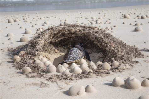 Nido De Tortuga Marina En La Arena Con Huevos Para Incubar Creado Con