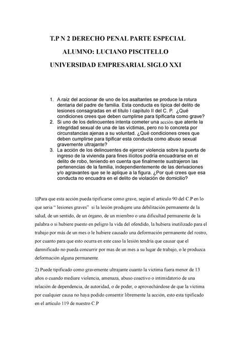 Tp 2 Derecho Penal Parte Especial T N 2 Derecho Penal Parte Especial Alumno Luciano