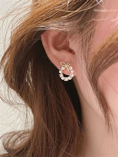 1pair Glamorous Zinc Alloy Faux Pearl Rhinestone Decor Ear Cuffs For