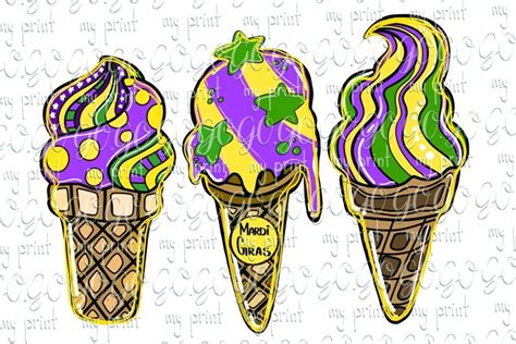 Mardi Gras Sublimation Ice Cream Cone Fat Tuesday Png File