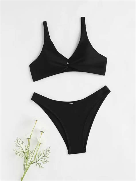 Conjunto De Bikini Liso Con Detalle De Nudo Para Ni A Preadolescente Ideal Para Verano Y Playa