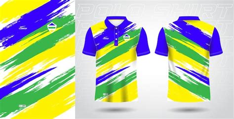 Camisa Polo Esportiva Azul Verde E Amarela Por Sublima O Vetor Premium