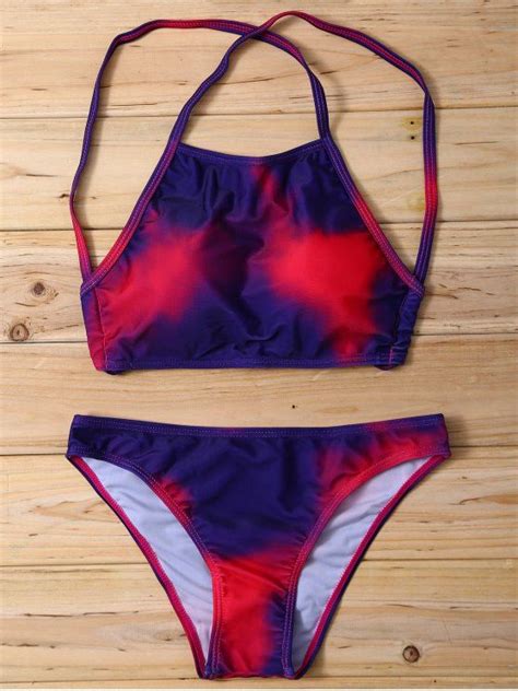 10 OFF 2021 Halter Tie Dye Bikini Set In PURPLISH RED ZAFUL