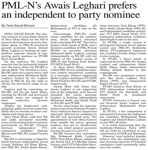 Dawn EPaper Jan 24 2024 PML N S Awais Leghari Prefers An