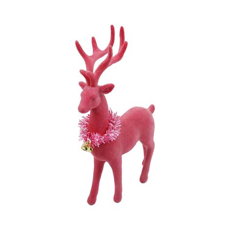 Pink Flocked Resin Reindeer Christmas Decoration12 In By Holiday Time