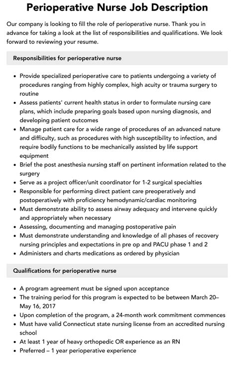 Perioperative Nurse Job Description Velvet Jobs