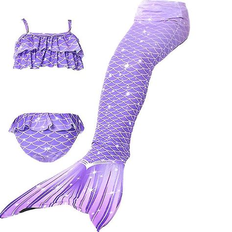 Sommerpige Havfrue Hale Med Monofin Halloween Kostume Prinsesse Kjole Badedragt Bikini Badedragt