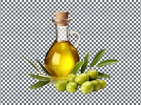 Зеленое оливковое масло в бутылке, изолированное на прозрачном фоне ...