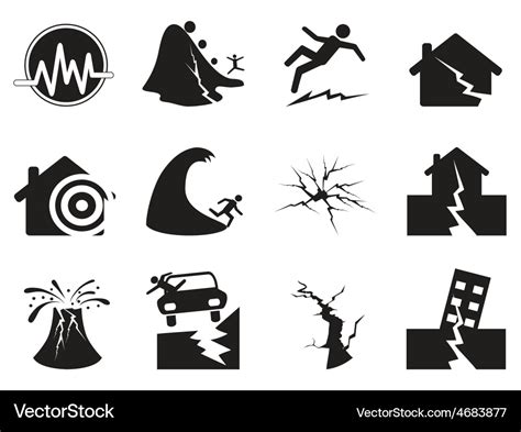 Black Earthquake Icons Set Royalty Free Vector Image