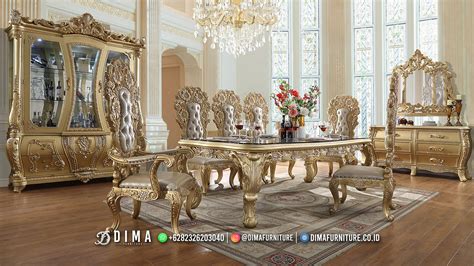 Luxury Golden Meja Makan Raja Ukir Mewah Kota Jakarta Best TTJ 2263