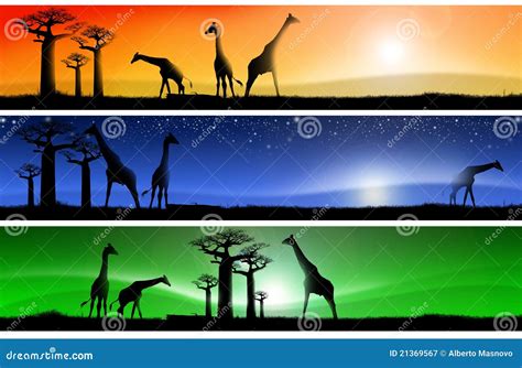 African Fantastic Landscapes Three Stock Illustrations African