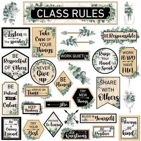 Buy Class Rules Bulletin Board Decorations Eucalyptus Classroom Rules Motivational Bulletin