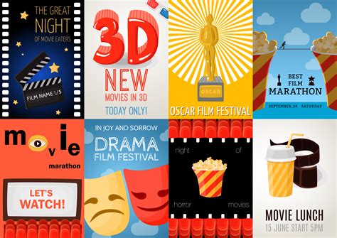 Set Of Eight Cinema Posters 476342 Vector Art at Vecteezy