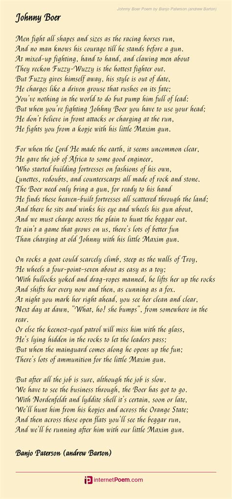 Johnny Boer Poem By Banjo Paterson Andrew Barton