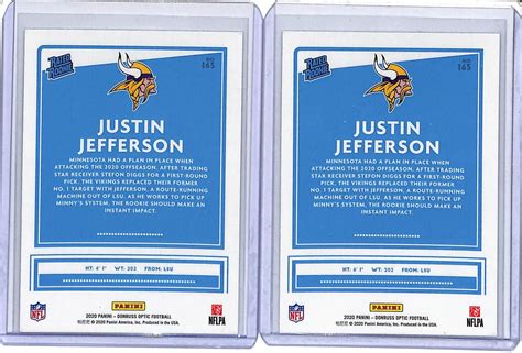 2 Lot 2020 Donruss Optic Justin Jefferson Rated Rookie RC 163