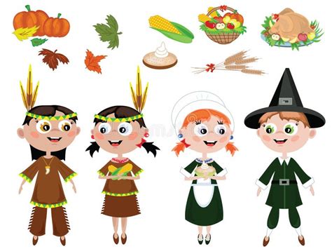 Thanksgiving Pilgrims And Indian Couple Stock Vector Illustration Of