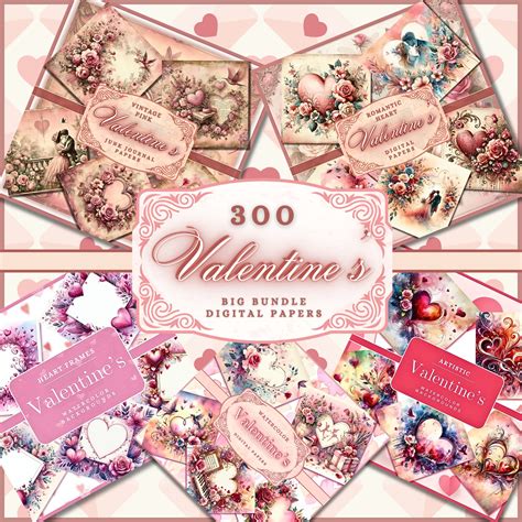 300 Valentines Junk Journal Kit Megabundle Valentines Day Papers