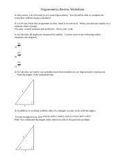 Trig Review Problems 192255281 Docx Trigonometry Review Worksheet In