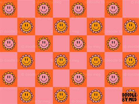 Pink Orange Smiley Face Checkerboard Print By Doodle By Meg On Dribbble